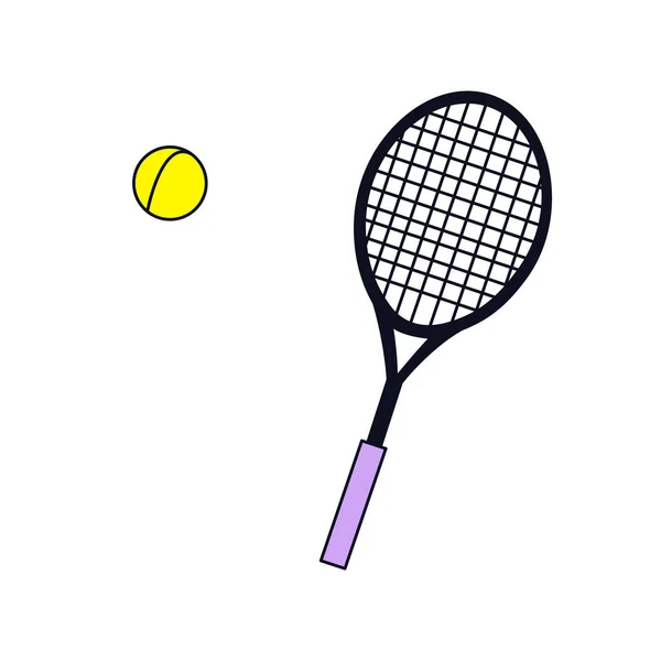 Raqueta Tenis Con Una Pelota Sobre Fondo Blanco Aislado — Vector de stock