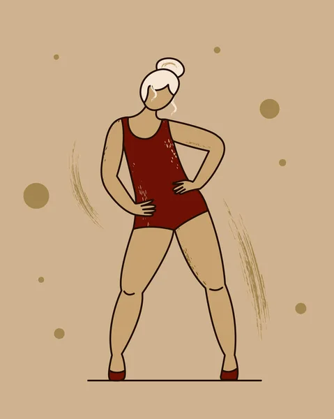 Une Femme Dodue Maillot Bain Rouge Tient Dans Une Pose — Image vectorielle
