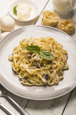 Makarna mantar ve Beşamel sos. Rustik tarzı