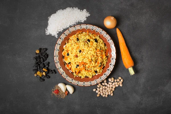 Asian pilaf with on the black background — Stock Photo, Image