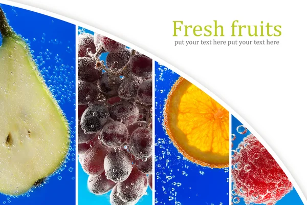 Owoce i jagody (kolaż) do szklanki z sody — Zdjęcie stockowe