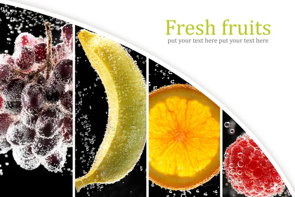 Owoce i jagody (kolaż) do szklanki z soda wate — Zdjęcie stockowe