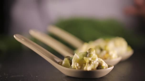 Kocken dekorerar sallad med dill — Stockvideo