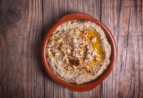 Baba Ganush Levantské Kuchyně Pečeného Lilku Sezamové Pasty Olivovým Olejem — Stock fotografie