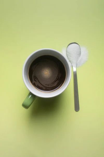 Una Tazza Caffè Nero Senza Latte Cucchiaio Stevia Dolcificante — Foto Stock