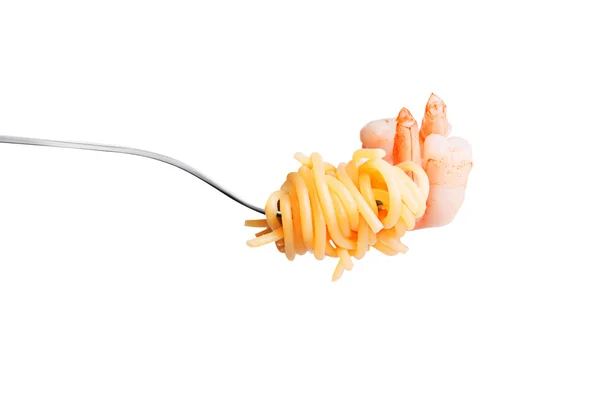 Vork met spaghetty en garnalen — Stockfoto