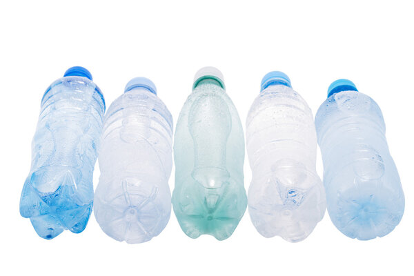 Misted plastic bottles of water