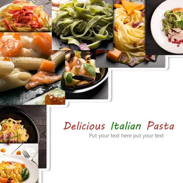 Koláž z fotografií různých italských těstovin — Stock fotografie