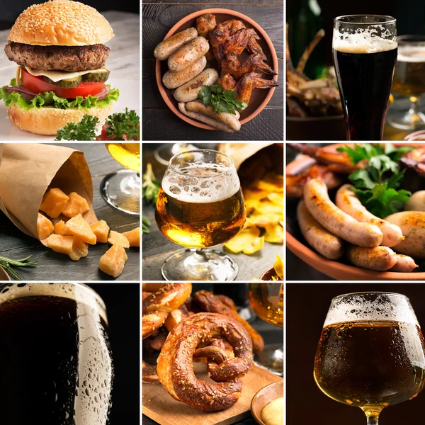 Bier und Snacks Collage — Stockfoto