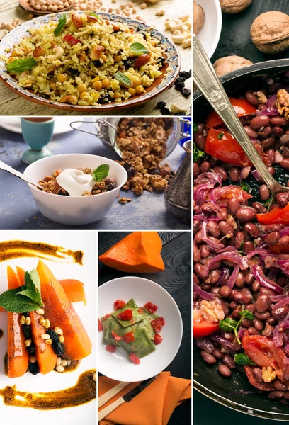 Foto-Collage mit vegetarischem Essen — Stockfoto