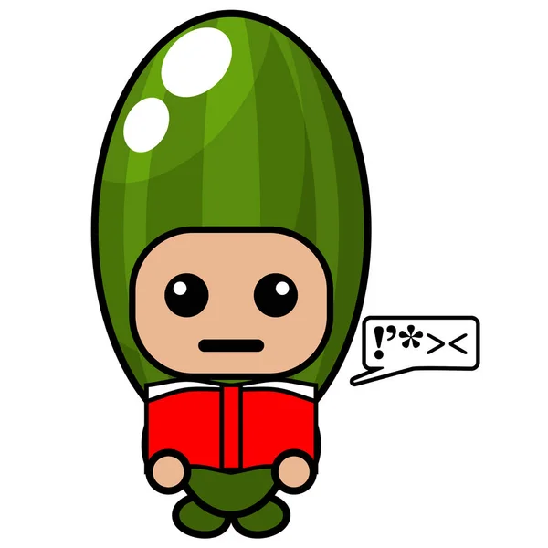 Pepino Vegetal Dibujos Animados Personaje Vector Mascota Traje Leyendo Libro — Vector de stock