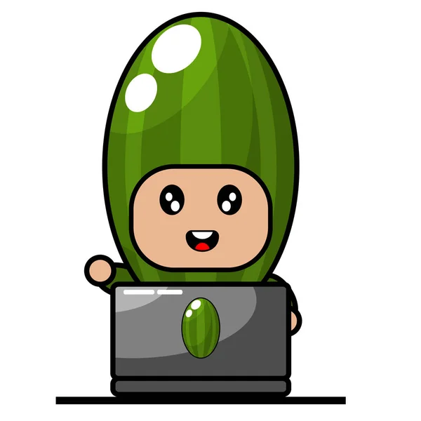 Pepino Vegetal Personaje Dibujos Animados Vectorial Traje Mascota Que Trabaja — Vector de stock