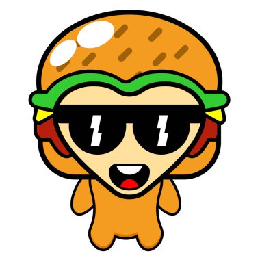 Havalı maskot kostümlü hamburger çizgi film karakterinin vektör çizimi