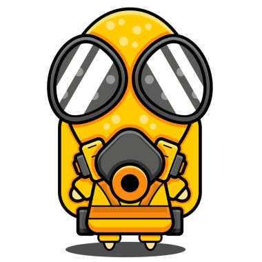 gaz maskeli biyoloji maskotu karakter çizimi