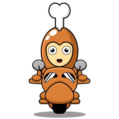 Motosiklet süren tavuk budu maskotu karakteri çizimi