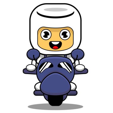 Marshmallow maskot karakteri çizimi motosiklet sürüyor.