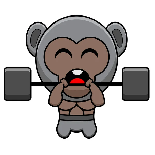 Goril Fitness Maskotu Ağırlık Kaldırıyor Çizgi Film Karakteri Çizimi — Stok Vektör