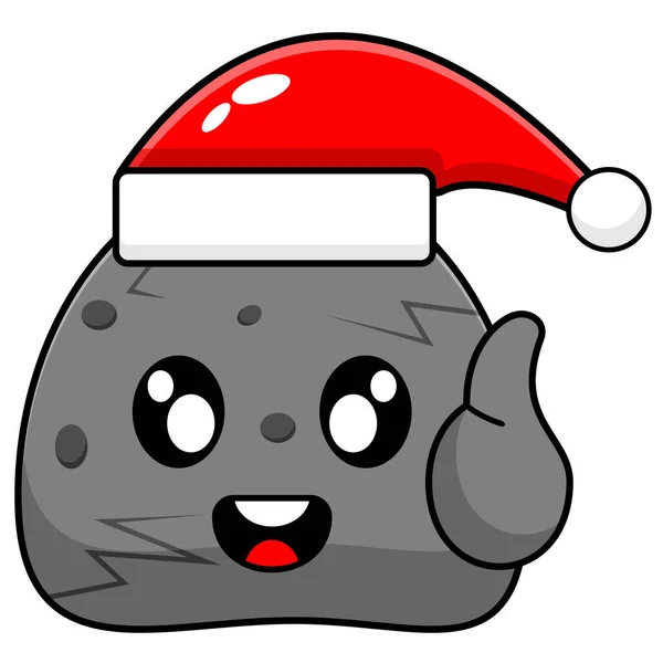 Vector Simple Rock Personaje Mascota Dibujos Animados Con Sombrero Navidad — Archivo Imágenes Vectoriales