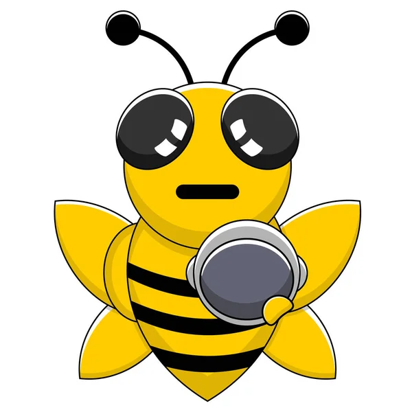 ベクトル漫画宇宙飛行士ヘルメットを保持するシンプルな蜂マスコットキャラクター — ストックベクタ