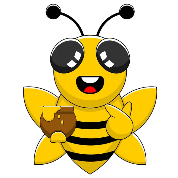 Simple Bee Mascot Vector Cartoon Character Holding Honey Vector — Stock Vector