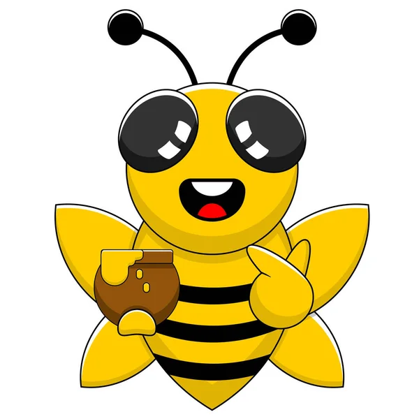 Jednoduchý Včelí Maskot Vektor Kreslený Postava Drží Med Vektor Royalty Free Stock Ilustrace