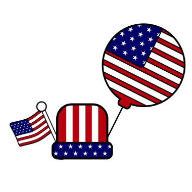 balon şapka ve bağımsızlık günü Amerikan bayrak çizgi film vektörü