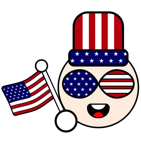 Вектор Смайликов Шляпой Флагом Дня Независимости Америки — стоковый вектор