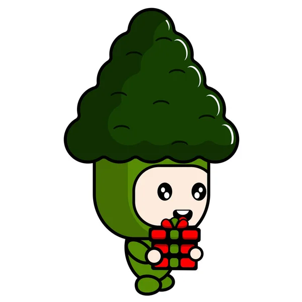 Vector Dibujos Animados Personaje Mascota Traje Vegetal Brócoli Celebración Una — Archivo Imágenes Vectoriales