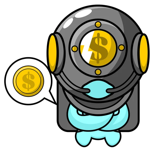 硬币潜水者头盔吉祥物人物卡通画 — 图库矢量图片