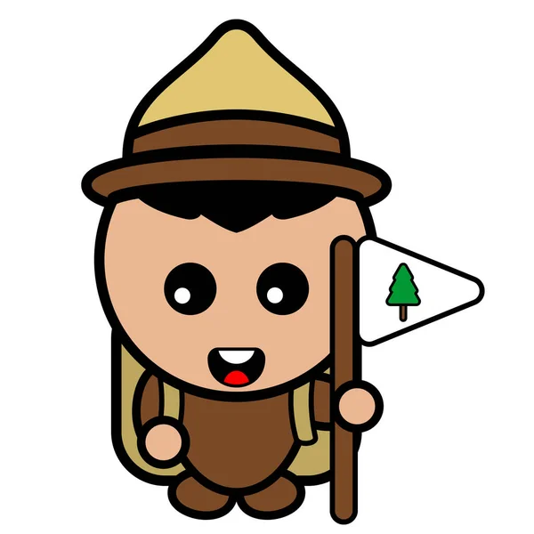 Caricatura Vector Lindo Chico Personaje Que Gusta Camping Holding Bandera — Archivo Imágenes Vectoriales