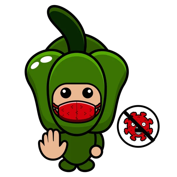 Pimienta Verde Mascota Traje Vector Personaje Dibujos Animados Con Una — Vector de stock