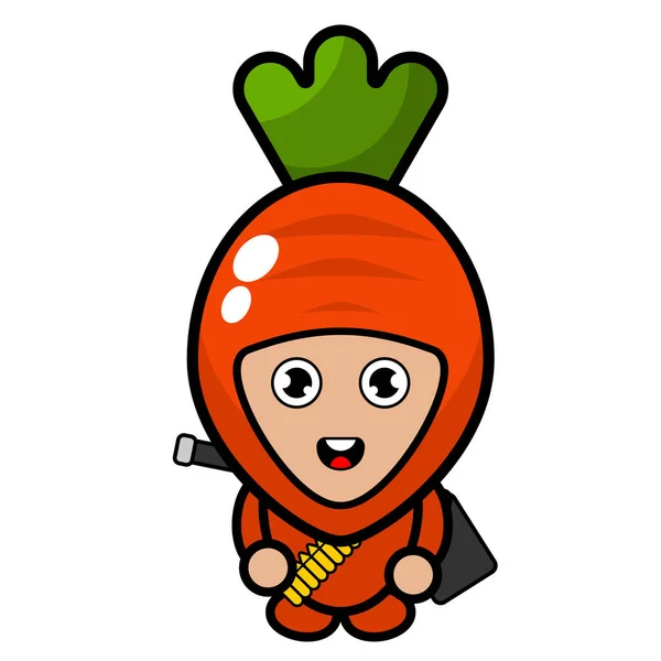 卡通人物 可爱的胡萝卜吉祥物 背着枪 — 图库矢量图片