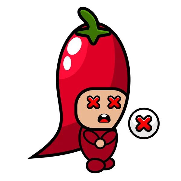Vermelho Chili Mascote Traje Personagem Cartoon Vetor Com Sinal Errado — Vetor de Stock