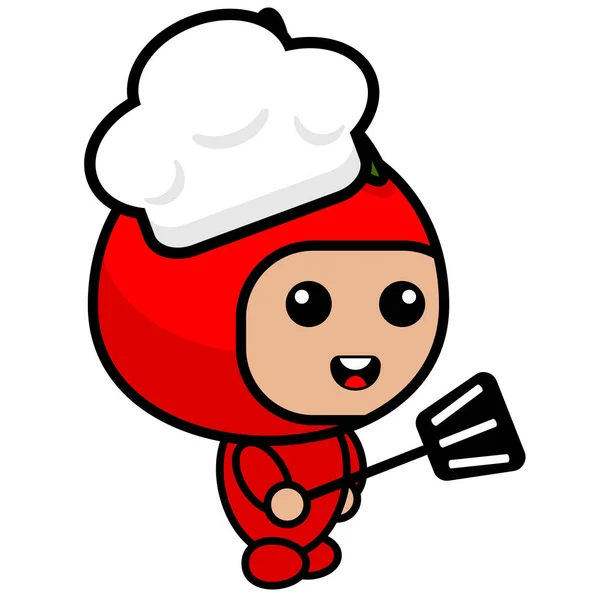 Vecteur Dessin Animé Mignon Costume Mascotte Personnage Portant Chapeau Chef — Image vectorielle