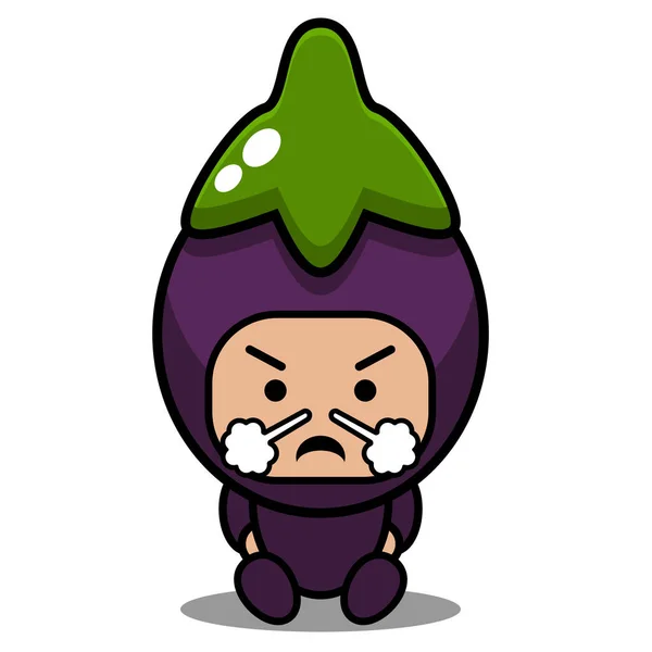 Mascotte Aubergine Légume Costume Dessin Animé Personnage Vecteur Assis Avec — Image vectorielle