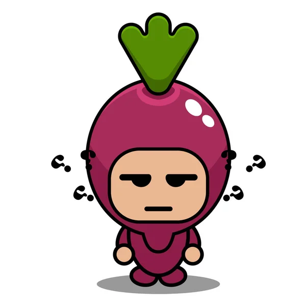 ベクトル漫画シンプルなサツマイモのマスコットの衣装キャラクターと混乱した表情 — ストックベクタ
