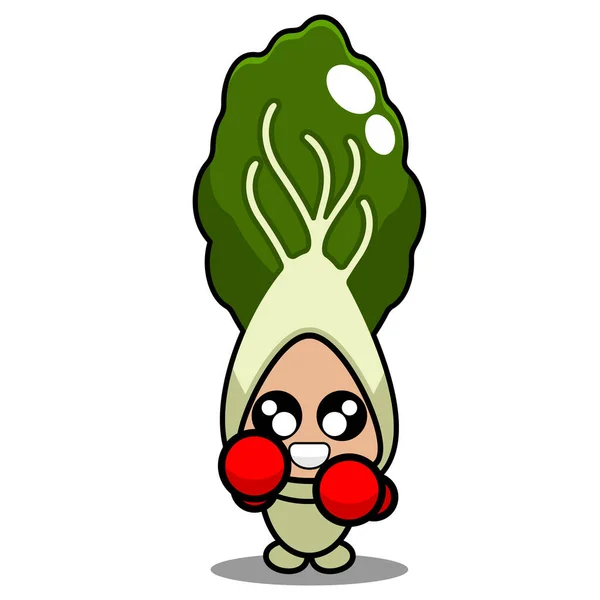 Vecteur Dessin Animé Mignon Bok Choy Légume Mascotte Personnage Portant — Image vectorielle