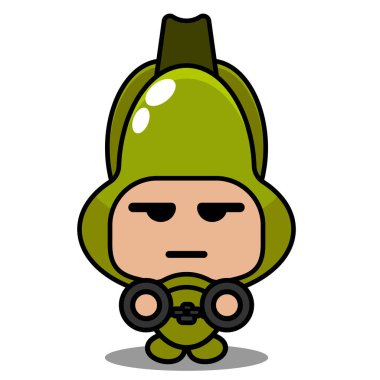 Vektör çizgi film karakteri. Basit bir sebze maskotu kostümü. Kelepçe takıyor.