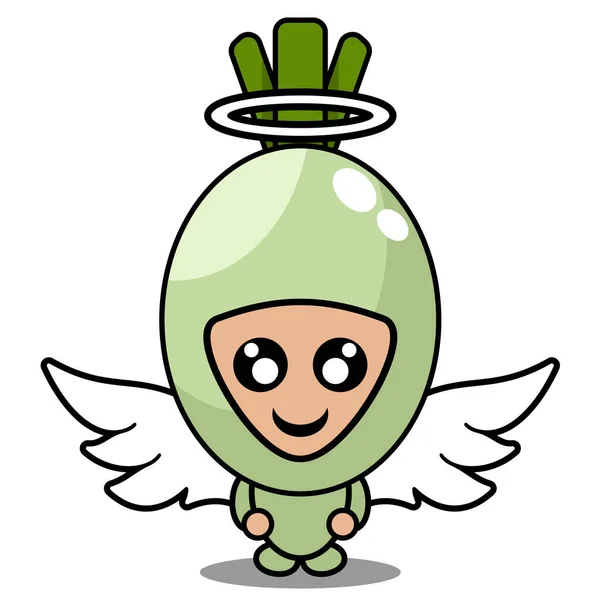 漫画ベクトルかわいい春タマネギ野菜マスコットキャラクター翼の天使 — ストックベクタ