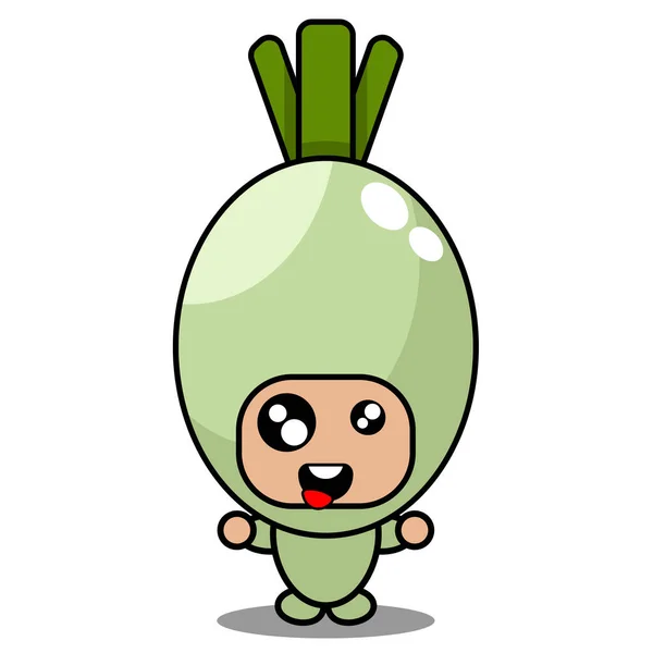 Vecteur Dessin Animé Mignon Printemps Oignon Légume Mascotte Personnage Avec — Image vectorielle