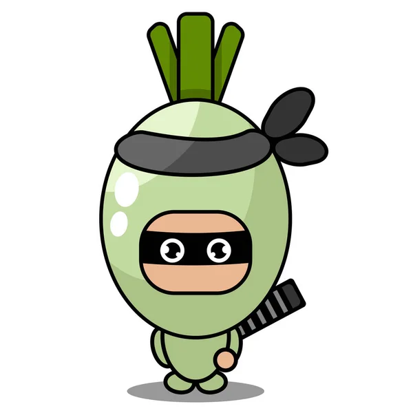 Vector Cartoon Onion Season Vegetable Mascot Character Carrying Katana Dressed — Stock Vector