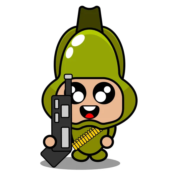 Vektor Cartoon Figur Einfache Chayote Gemüse Maskottchen Kostüm Tragen Pistole — Stockvektor