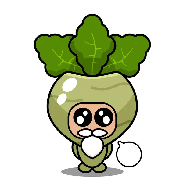 Barbudo Lindo Kohlrabi Mascota Vegetal Personaje Dibujos Animados Vector Con — Archivo Imágenes Vectoriales