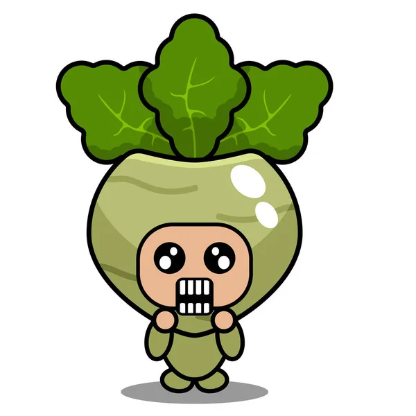 Bonito Kohlrabi Mascote Vegetal Desenho Animado Personagem Vetor Com Expressão — Vetor de Stock