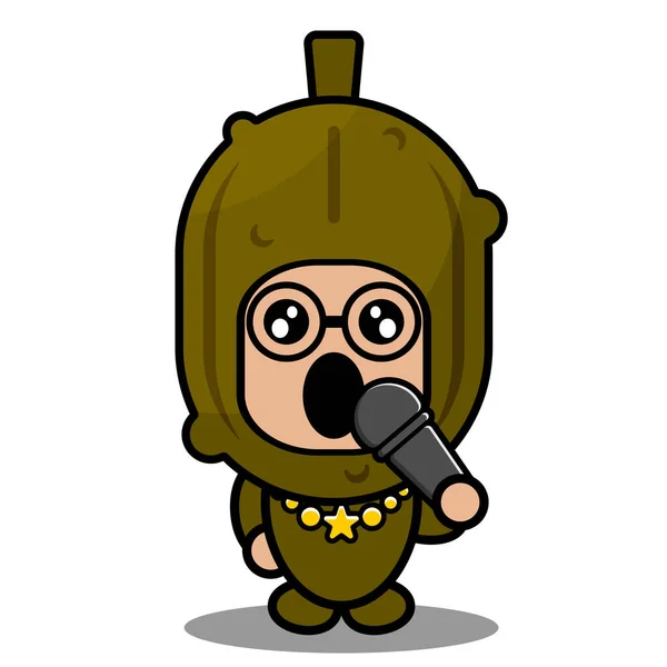 Cartoon Vektor Maskottchen Charakter Niedlich Eingelegte Gemüse Kostüm Singen — Stockvektor