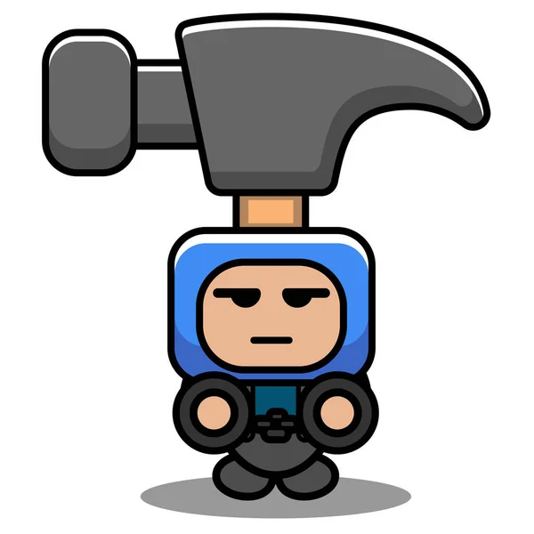 Vector Cartoon Character Doodle Mascot Costume Cute Hammer Tool Handcuffs — Stock Vector