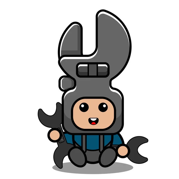 Vector Cartoon Personagem Chave Doodle Ferramenta Mecânica Bonito Mascote Fantasia —  Vetores de Stock