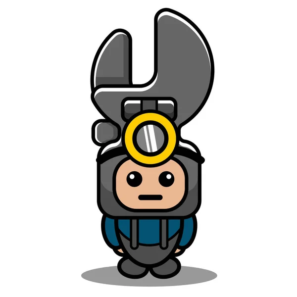 Vector Cartoon Character Doodle Spanner Mechanical Tool Cute Mascot Costume — Stock Vector