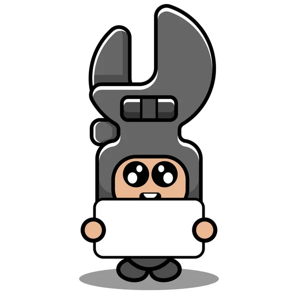 Vetor Desenho Animado Personagem Chave Doodle Bonito Mascote Traje Mecânico — Vetor de Stock