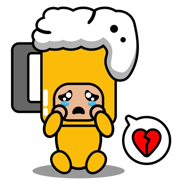 Schattig Bier Glas Mascotte Kostuum Doodle Vector Cartoon Karakter Zielig — Stockvector